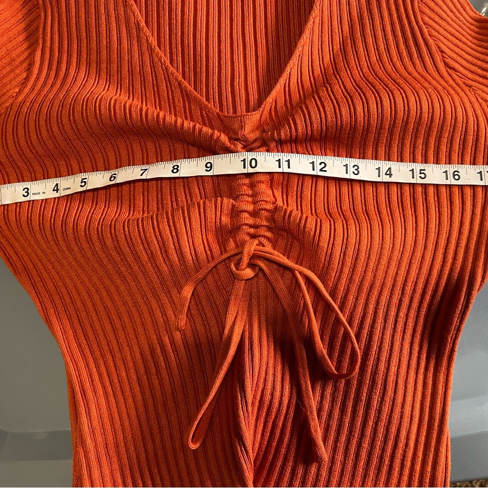 Rust Long Sleeve Ribbed Dress - Picture 8 of 9